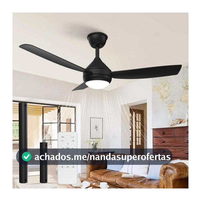 Ventilador de Teto FANSVENTO Moderno de 42" Com Luz LED, Silencioso e Controle Remoto