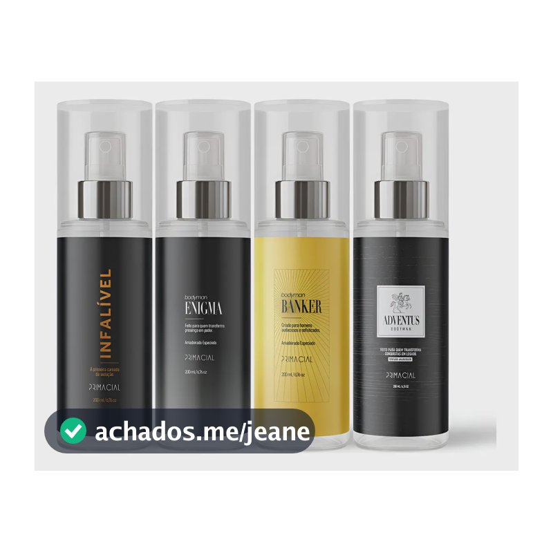 KIT BODY SPLASH MASCULINO INFALIVEL + ENIGMA + BANKER + ADVENTUS 200ML - PRIMACIAL PERFUME AMADEIRADO