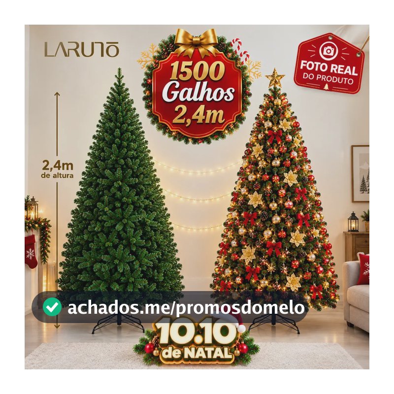 Árvore de Natal Pinheiro Luxuosa 2,40m 1500 Galhos Cheios Verde Dobrável Decoração de Natal LARUNO