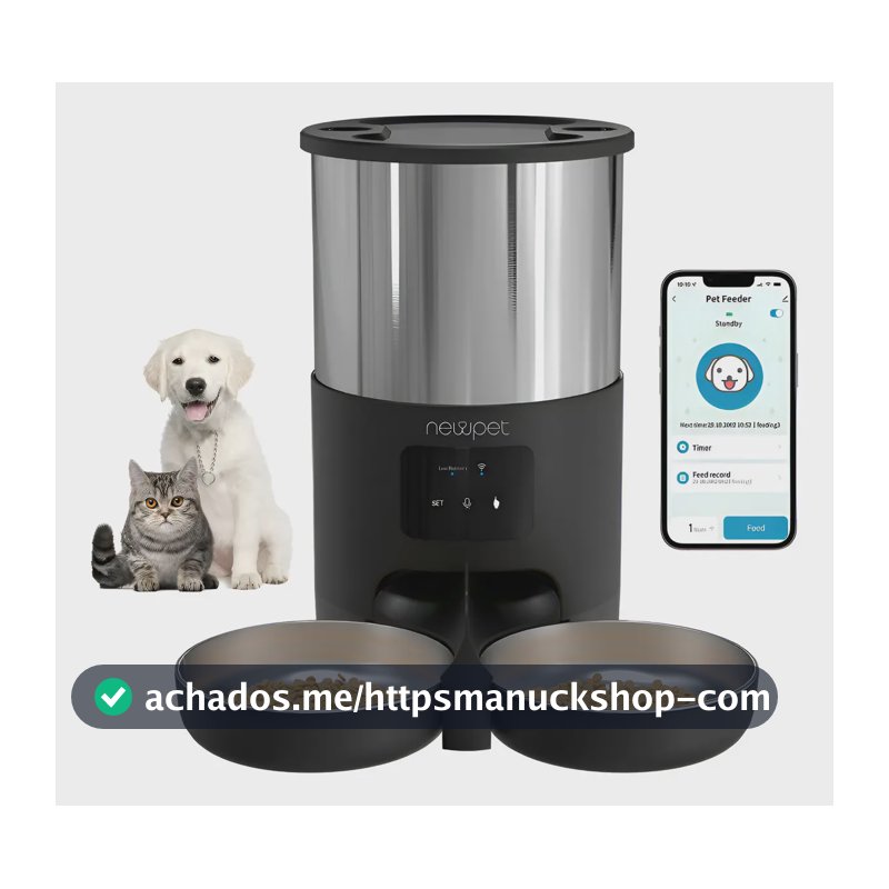 Newpet Dispensador Automático De Alimentos Para Cães Gato 5l Preto