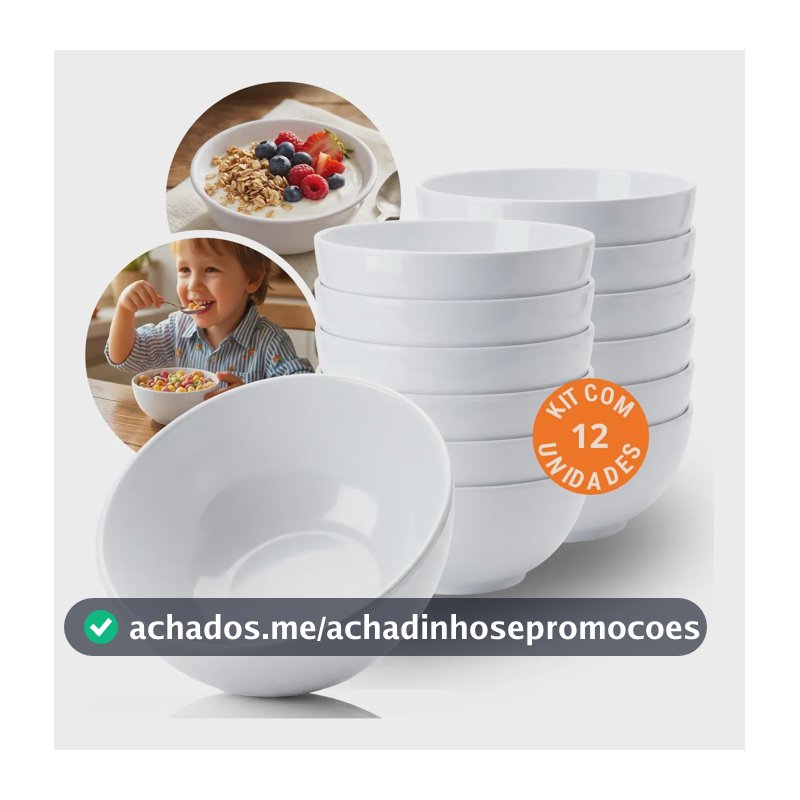 Kit 12 Bowls 420ml Cumbuca Tigela Branca Melamina Resistente Branco