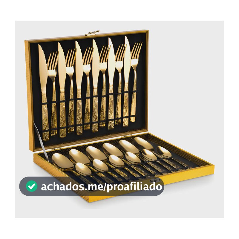 Eps-160 Kit Faqueiro Dourado Luxo Jogo Talheres Inox 24pçs + Maleta