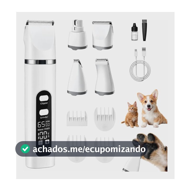 Máquina De Tosa Elétrica Pet Profissional 4 Em 1 Cães Gatos Branco 127/220v