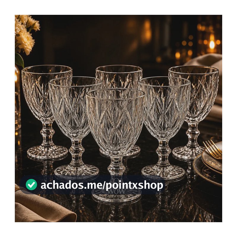 Jogo de 6 Taças De Vidro Diamond Cristal 330ml 6 Peças Wow World Of Wonders