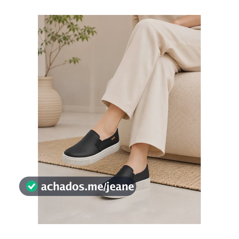 Tênis Moleca Plataforma Slip-on Calce Fácil Confortável Preto Liso 37 Br