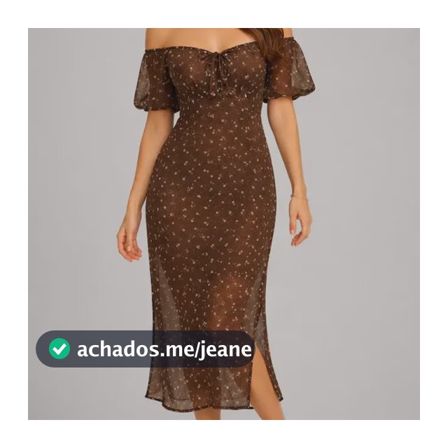 Vestido Tule Midi Ciganinha Floral Manga Curta Fenda Lateral