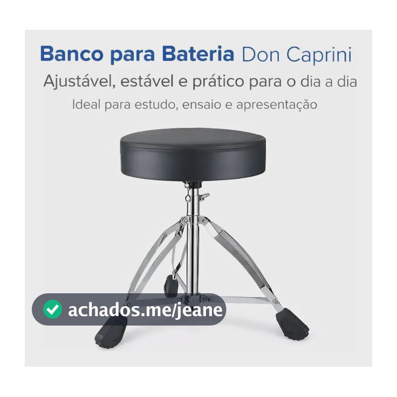 Banco Para Bateria Don Caprini Redondo, Com Altura Ajustável e Base Tripé Dobrável