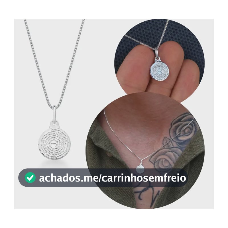 Colar Masculino Medalha Pai Nosso Em Prata 925 Argennti Prateado 45 Cm