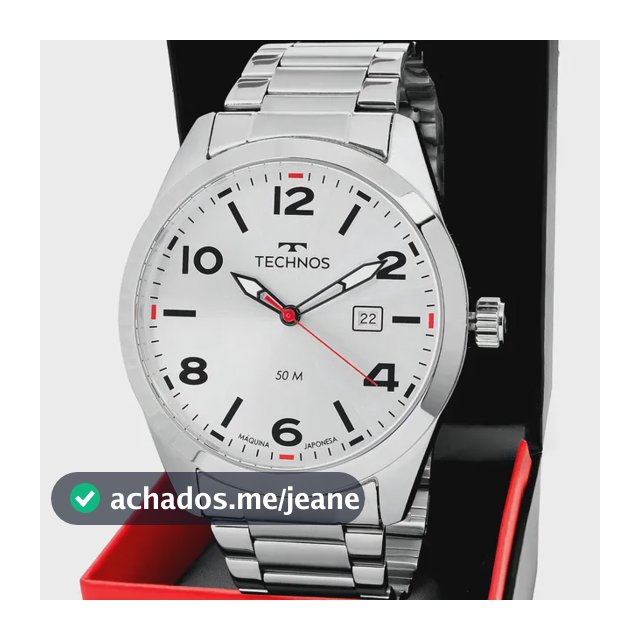 Relógio Masculino Technos Militar Quartzo Prata Resistência Água 50m