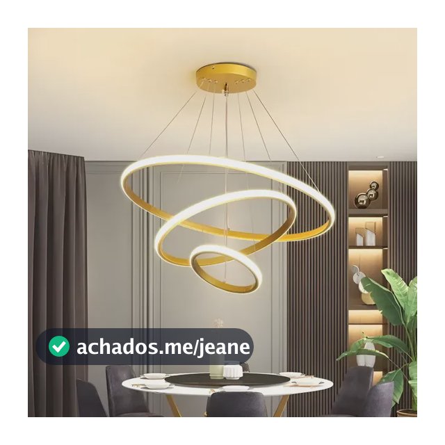 Lustre Pendente Led Moderno Anéis Led 89w 3 Arcos Dourado