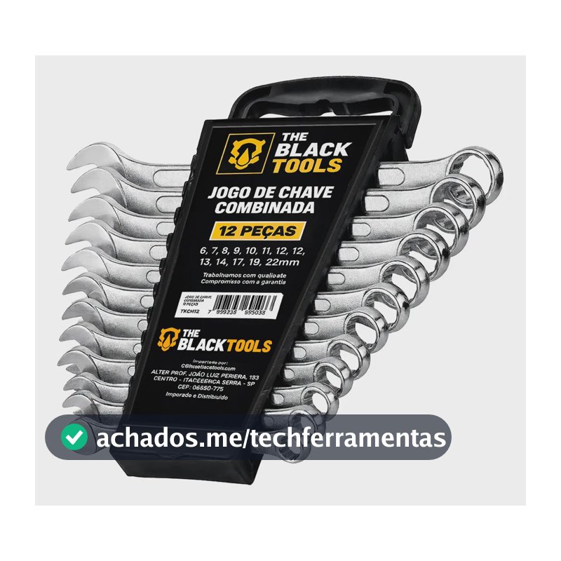 Jogo De Chave Boca E Estrela Combinada 12 Pçs Aço 6-22 Mm Cromada Profissional Tkch12 The Black Tools