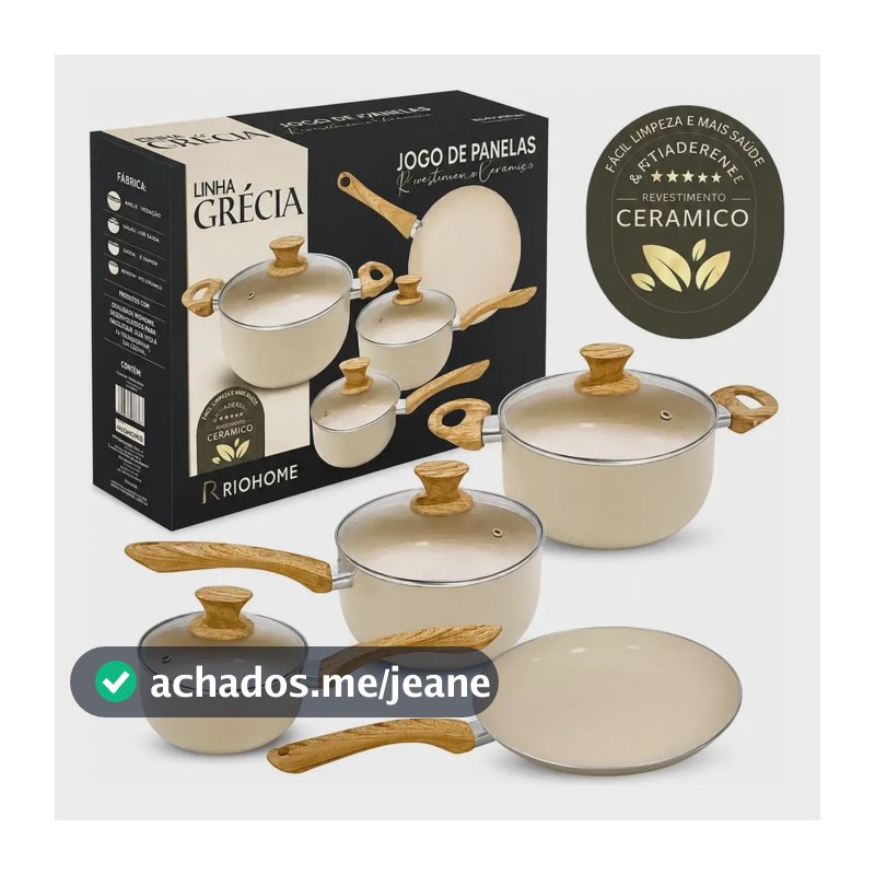 Jogo panelas cerâmica antiaderente Rio Home Veneza 4 Peças Bege