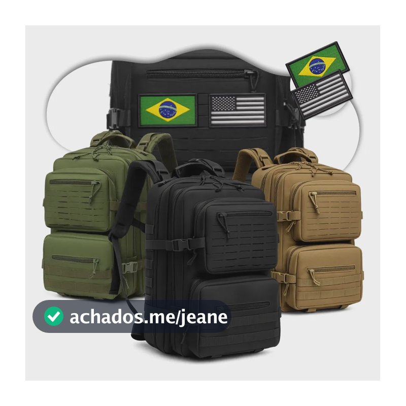 Mochila Tática Impermeável Militar 50l Masculina Reforçada Oxford 900D Trabalho Viagem Camping Caça Pesca Com 2 Patch Bandeira Brasil Eua Cor Preto Rincostar