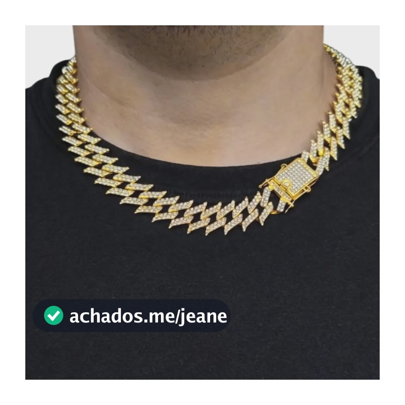 Corrente Cravejada Cuban Ice Grossa Banhada Á Ouro 18k Cravejado 50cm