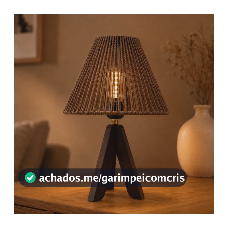 Luminária Mesa Abajur Fibra Natural Cúpula Tecido 220v