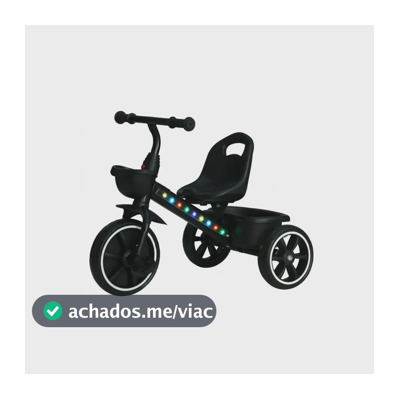 Triciclo Motoca Infantil Com Pedal LED Cestinha 3 Rodas Até 25kg Picolé Maxi Baby - Preto