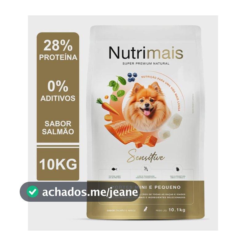 Ração Cães Pele Sensível Salmão Alta Proteína Mini Pequeno Porte Nutrimais Sensitive 10.1kg