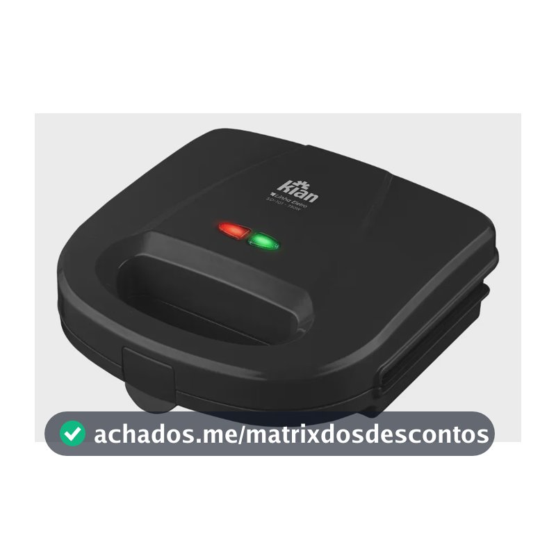 Sanduicheira Grill 2 Em 1 Kian Preta Elétrica 750w Cor Preto,Seu Mixto Quente Ultra Rápido, e Outros Petiscos