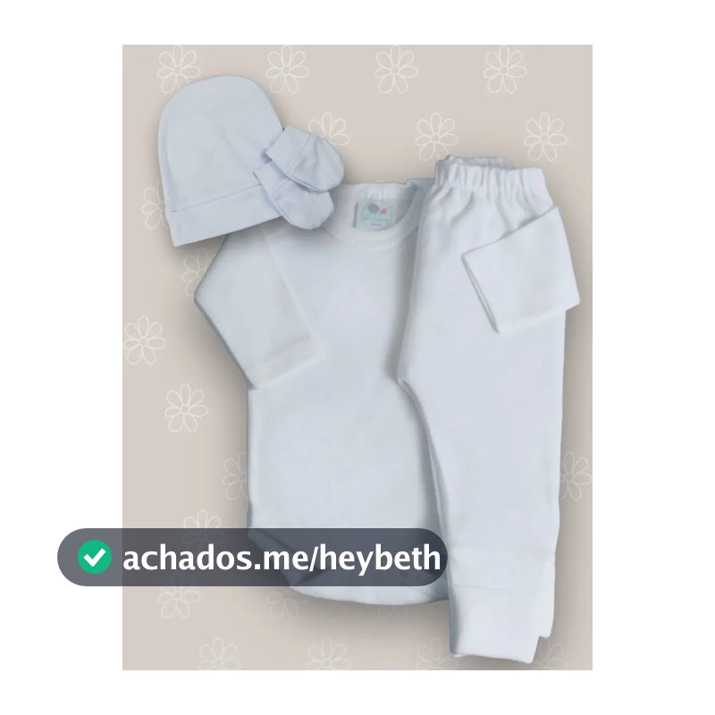 Kit 4 Peças Bebê Body Mijão Touca Luva Maternidade Algodão Cor Branco Desenho do tecido Lisa Tamanho RN