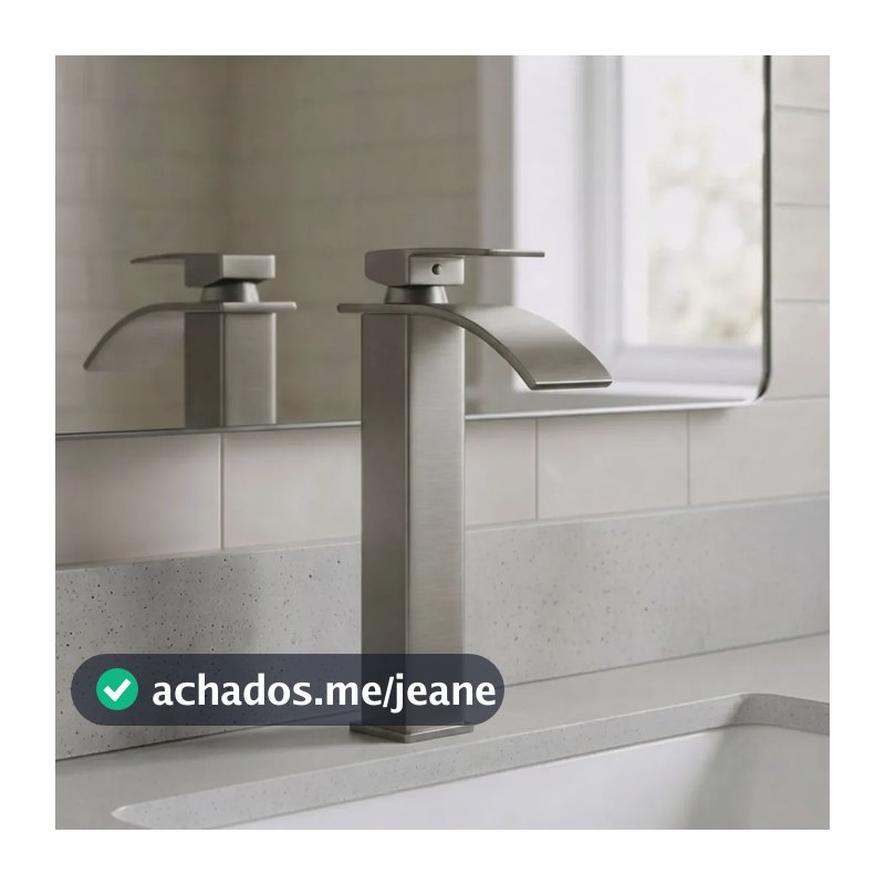 Torneira Cascata Monocomando para Cuba de Apoio Inox Escovado Bica Alta Água Quente e Fria