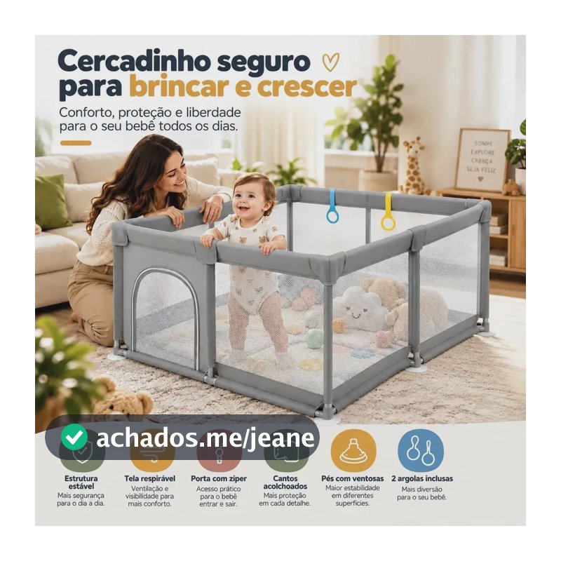 Cercadinho Bebê Infantil Cercado Grande 18015065cm+puxador Cinza