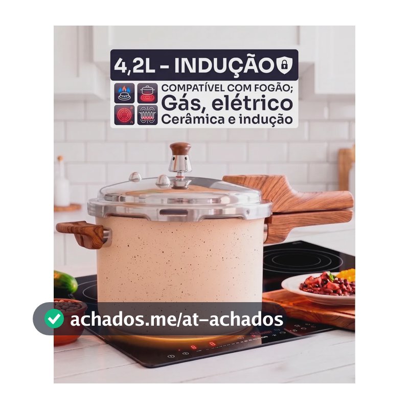 Panela de Pressão 4,2L Cerâmica Antiaderente Indução Fogão Elétrico e a Gás Cor Creme Segura com Cabos e Alças Antitérmicos Soft Toch Prática e Resistente Anti- Good Vision