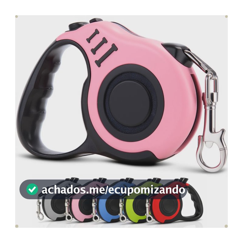 Coleira Guia Retrátil 5 Metros Pet Cachorros Gatos Até 20kg Rosa