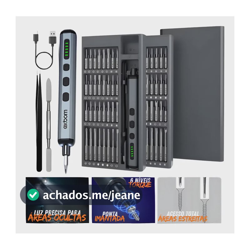 Kit Chave De Precisão Eletrica Fenda Parafusadeira 68 Em 1 Cinza-escuro