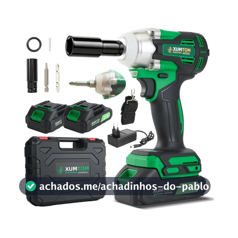Chave De Impacto Bateria 21v 450nm SH450 XUMTOM 1/2 Pol Parafusadeira Recarregável Sem Escova Com 2 Baterias e Maleta