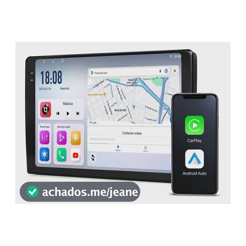 Central Multimidia Carro 1din Carplay Android Auto Universal Preto