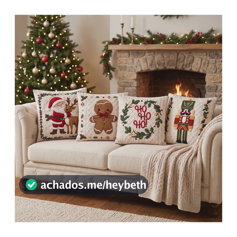 Kit 4 Capas De Almofadas Natal Tecido Suede Aveludado Macio Natal Crochê