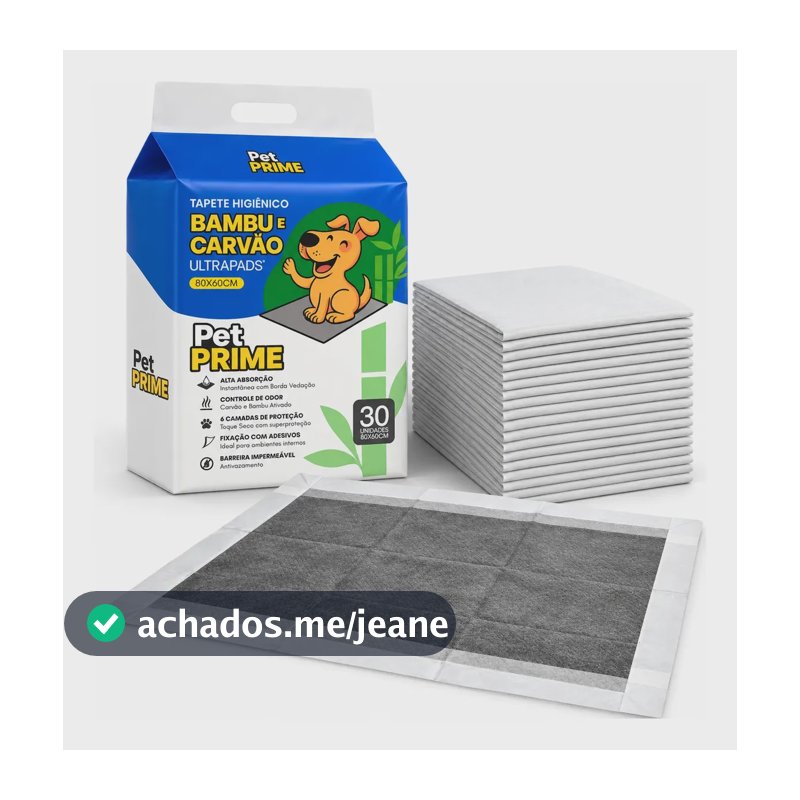 Tapete Higiênico Para Cães 80x60cm, Kit com 30 Unidades e 6 Camadas de Carvão Ativo