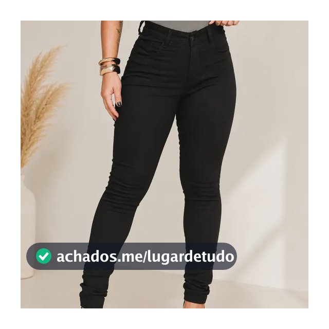 Calça Preta Jeans Feminina Com Elastano Cintura Alta Skinny