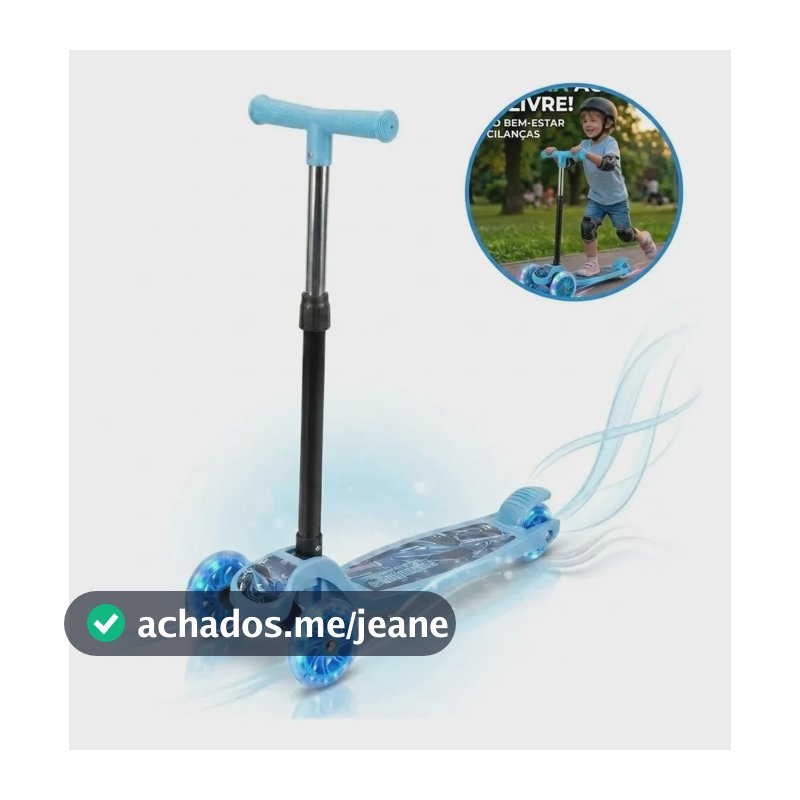 Patinete Infantil Azul de 3 Rodas com LED e Guidão Ajustável – Lupita
