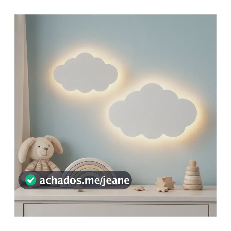 Kit Nuvem Com Luz Led Luminaria Sem Fio Quarto De Bebe 2 Pcs