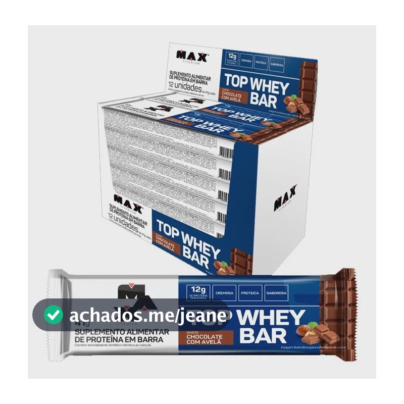 Barra de Proteína 12 Unidades Top Whey Bar Max Titanium Chocolate com Avelã