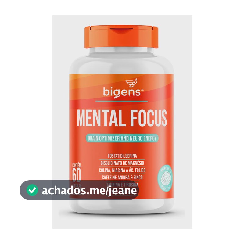 Mental Focus, Fosfatidilserina, Tirosina, Taurina, Caféina, Magnésio Glicina, Colina E Vitaminas, Bigens, 60cps