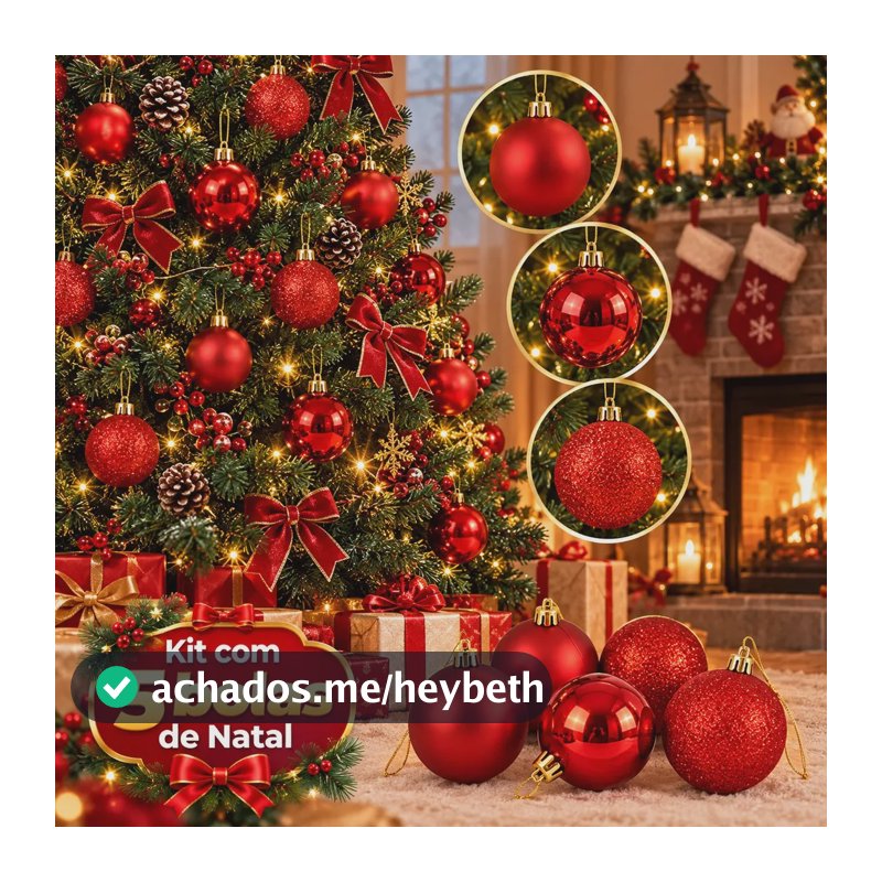 Kit 5 Bolas Natal Vermelhas Enfeite Arvore EcomVit