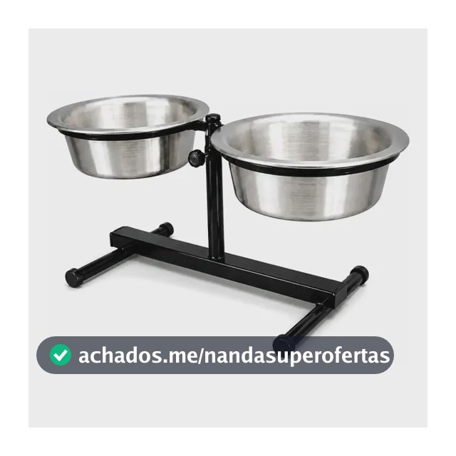 Comedouro Regulável Alumínio Duplo Pequeno 800ml Pretobranco