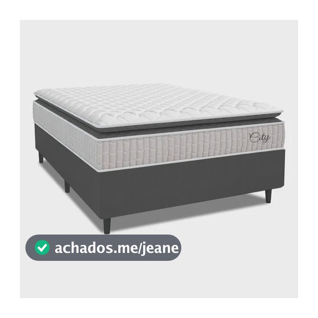 Cama Box Casal Molas Ensacadas City Pillow Preto Até 110kg Branco/cinza