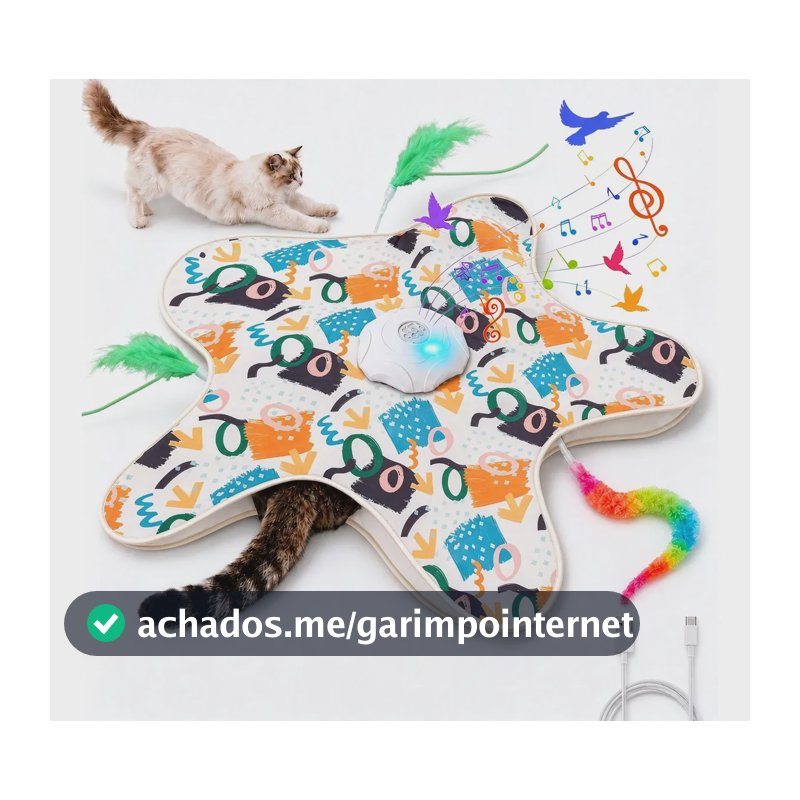 Brinquedo Elétrico Interativo para Gatos Fallove com 3 Refis de Pena e Lagarta