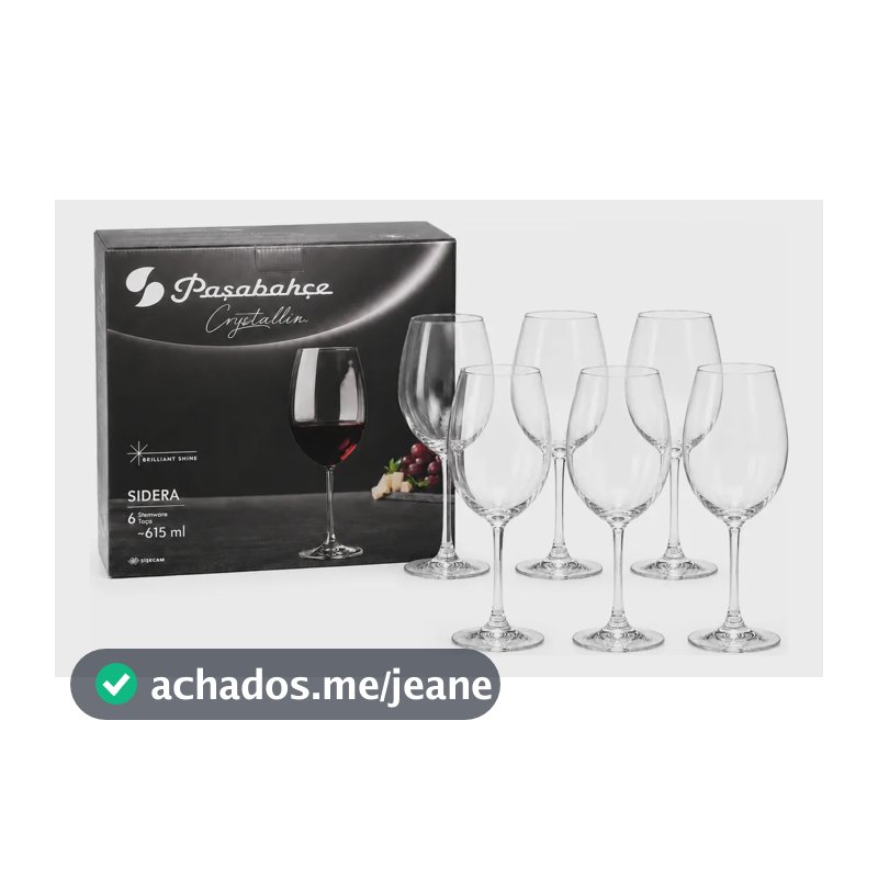 Jogo De 6 Taças De Cristal Titanium 615ml Resistente Sidera Transparente