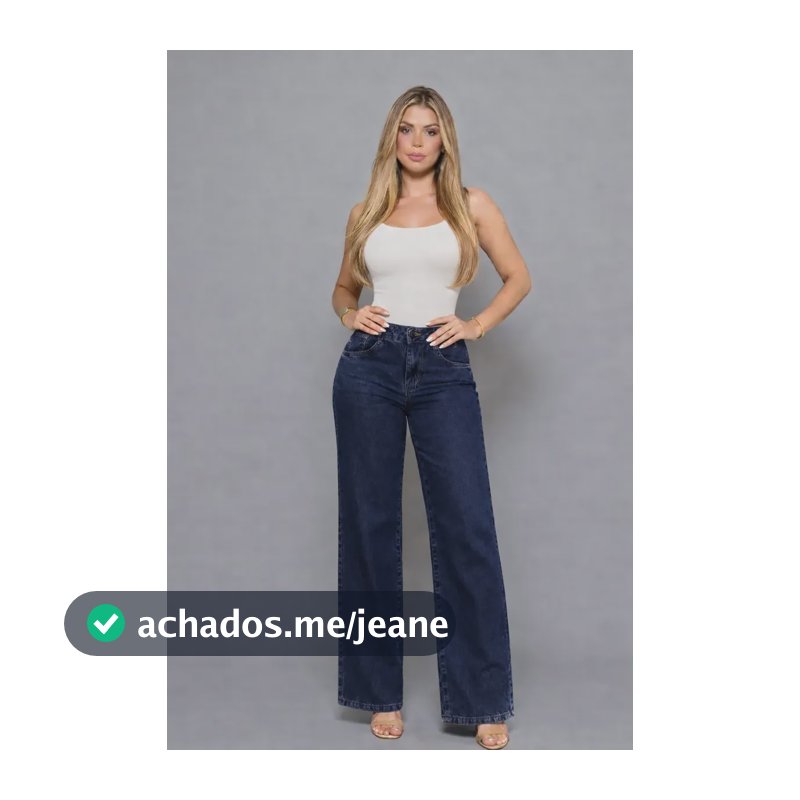 Calça Jeans Feminina Wide Leg Pantalona Cintura Alta Premium Azul-escuro Liso 46