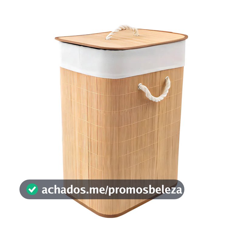Cesto para Roupas Bambu Dobrável com Tampa Bege 60L Texfine
