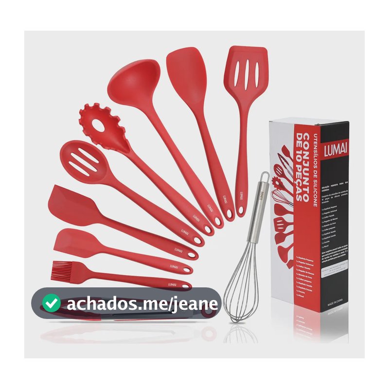 Lumai Kit de Utensilios de Cozinha de Silicone Maciço Miami Premium - Conjunto com 10 Peças Livre de BPA - Jogo com Espatulas Pegador Conchas Colheres Batedor de Ovos - Tamanho Grande e Pegada Firme