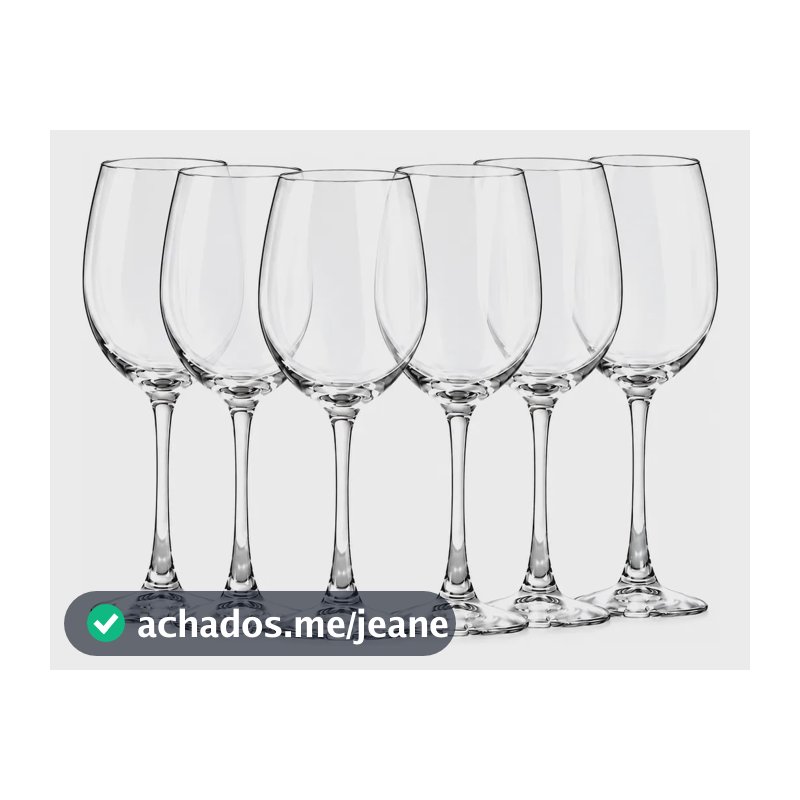 Jogo De 6 Taças Luxo Para Vinho Agua Vidro Resistente 465ml Transparente