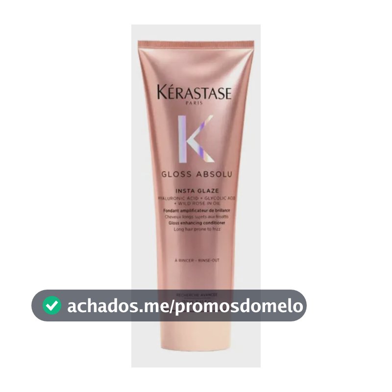 Kérastase Gloss Absolu Insta-Glaze Condicionador Hidratante Anti-Frizz Potencializador De Brilho com Ácido Hialurônico, Ácido Glicólico e Óleo de Rosa Silvestre Para Cabelo Longo, 250 ml