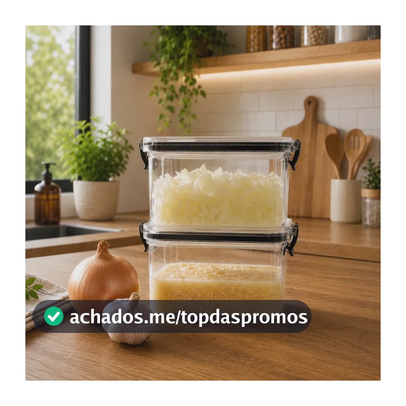 Kit 2 Potes Herméticos Porta Alho E Porta Cebola 460ml Vedação Real Sem Cheiro na Geladeira