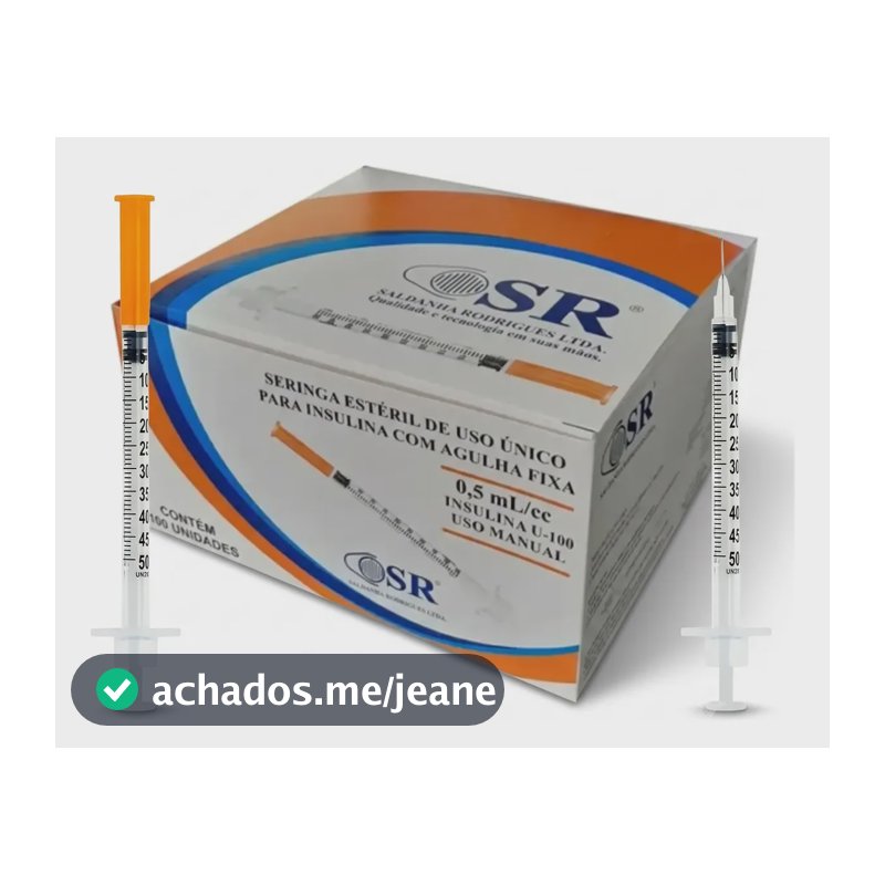 Seringa Insulina 50ui Agulha 6mmx25mm Fixa 0,5ml 10 Unidades 5 Ml