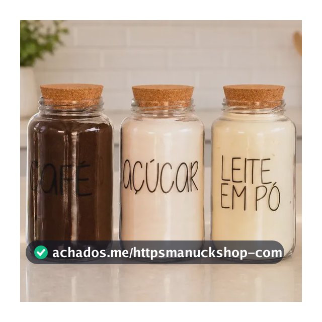 Kit 3 Potes De Vidro 810ml - Tampa De Rolha Cantinho Do Café Cor Café Açúcar Leite Em Pó